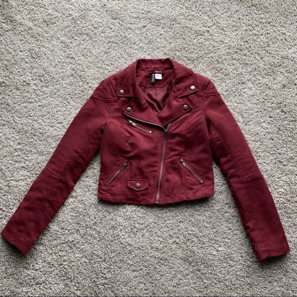 Burgundy Suede Moto Jacket - Picture 3 of 4